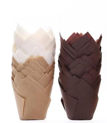 Caperci 150pcs Multicolor Tulip Muffin Cupcake Liners for Baking - color: Multicolor (Natural/White/Brown)