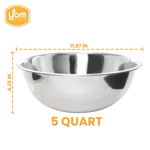 YBM HOME 5 Quart Stainless Steel Premium Mixing Bowl – Heavy Duty Deep Prep Bowl for Baking, Cooking, Dough Mixing, Salad Serving & Commercial Kitchen Use - size: 5 Quart
