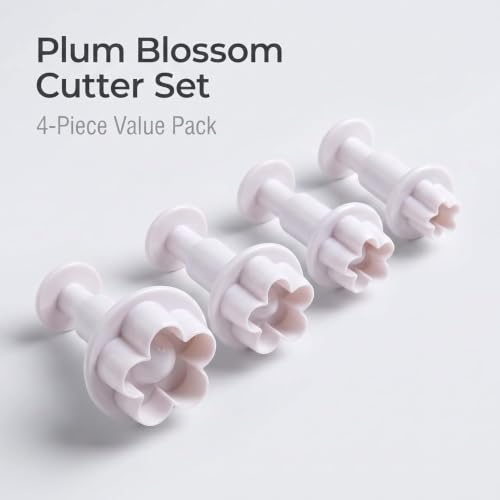 4Pcs White Flower Plunger Cookie Cutter DIY Blossom Flower Cake Fondant Mold Plastic Cake Decorating Baking Cookie Cutters For Baking, Dessert and Candy Sculpting Tools Baking Tools and Accessories