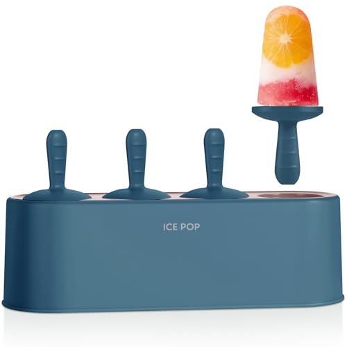 WYOK Popsicle Molds 4-Cavity Silicone Ice Pop Mold (Blue, IcyClassic Pops) - color: Blue
