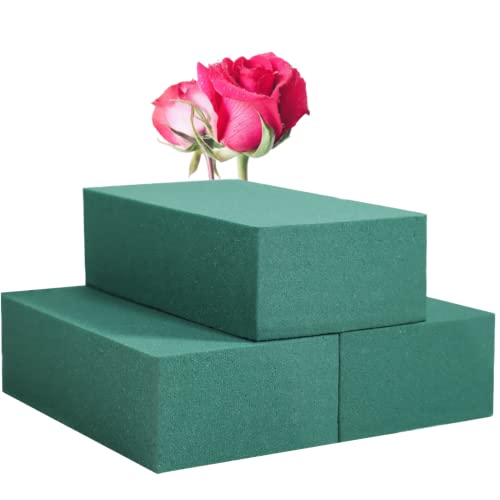 FLOFARE Pack of 3 Floral Foam Blocks Each (6"L x 3"W x 1.75"H) Green Wet & Dry Flower Foam for Fresh & Artificial Flower Arrangement, Plant Foam, Florist Supplies for DIYs, Arts, Crafts & Weddings - size: Pack of 3