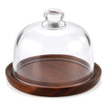 QWORK 6 Inch Small Cake Stand with Glass Dome, 6.1" Wood Serving Tray and Clear Cloche for Cupcakes, Dessert, Cheese, Pastry – Decorative Tabletop Display Plate