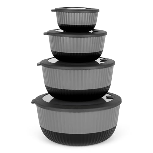 Dora Plastic Mixing Bowls with Lids, 8-Piece Airtight Leak-Proof Nesting BPA-Free Prep Bowl Set for Kitchen & Food Storage, Large 4200ml Capacity, Microwave & Dishwasher Safe(Black) - color: Black