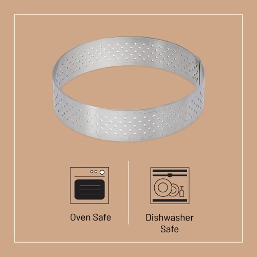 de Buyer Perforated Round Tart Ring - 3” Diameter, 0.8” Height - Perfect for Baking Beautifully Crisp Tarts - Easy to Use & Clean - Made in France - size: 3"