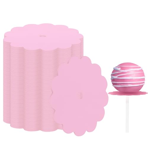 100 Pcs Scalloped Cake Pop Boards with Hole Cake Base, Pink - color: Pink