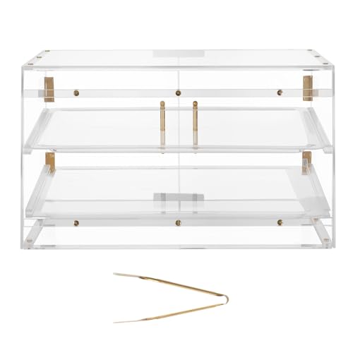 VEVOR Bakery Display Case, 2-Tier Commercial Countertop Pastry Display Case, Clear Acrylic Bread Box for Kitchen, Party Cake Cabinet with Magnetic Rear Door for Cookie Dessert Donut, 20.7"x15.7"x12" - size: 2-Tier