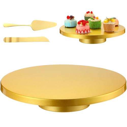 Wenqik Cake Stand Metal with Knife Spatula Set, Gold, 14 Inch - color: Gold, size: 14 Inch