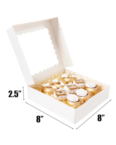 Bakepacker Auto-pop Up Pie Boxes with Window 8x8x2.5 inches 240pcs White - color: White, 240 Pcs, size: 240Pcs / 8"x 8"x 2.5"
