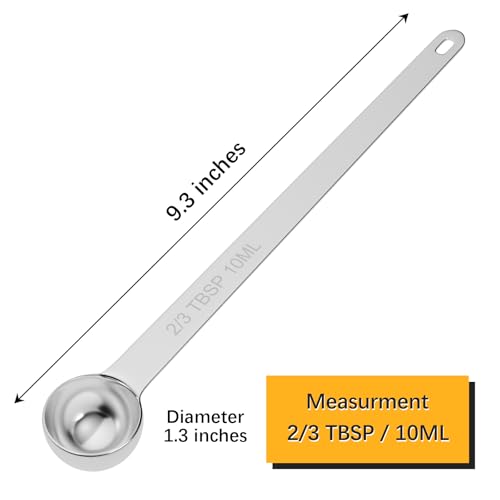 2PCS 2/3TBSP(10ml) Extra Long Handle Measuring Spoon, 18/8 Stainless Steel - size: 2/3tbsp|10ml