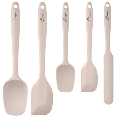 HOTEC 600℉ Heat Resistant Silicone Rubber Spatula Set, Khaki, Set of 5 - color: Khaki