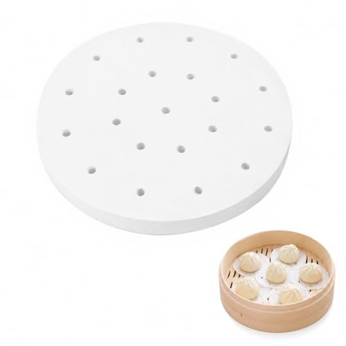 SEIWEI 100pcs 3 inch Air Fryer Parchment Paper Bamboo Steamer Paper Liners, Round Perforated Parchment Paper Sheets, Heat Resistant Non-stick Basket Mat, Perfect for Dumpling Steaming, Baking, Cooking - size: 3 inch