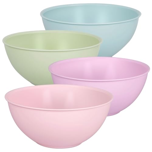 Greentainer 4-Piece Plastic Mixing Bowl Set, 113oz Lightweight Serving Bowls, Large Salad Bowls for Baking,Prepping, Cooking and Serving Food, Dishwasher & Microwave Safe - color: Pink-10in without lids