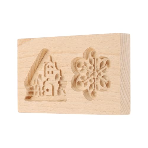 uxcell Cookie Stamp Wooden Cookie Cutter Two-Hole House Snowflake