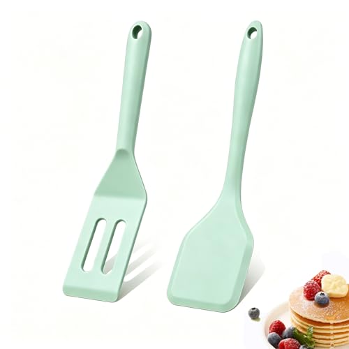 Small Silicone Spatula Set, Mini Spatulas for Baking, Cooking, Serving - color: Green