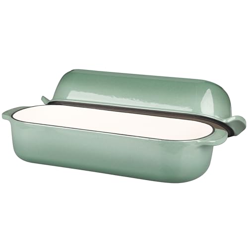 EDGING CASTING Enameled Cast Iron Loaf Pan with Lid, Bread pan, Dutch Oven Bread pan for Homemade Sourdough Bread Baking, 12.5x5.5 inch, 5qt, Sage Green - color: Sage Green