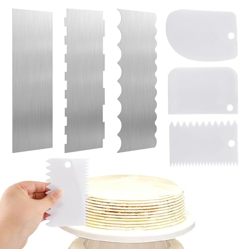 6Pcs Cake Scraper Set, 8.6inch Double Sided Cake Decorating Comb Scraper