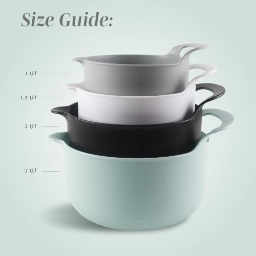 COOK WITH COLOR Nesting Plastic Mixing Bowl Set with Pour Spouts and Handles, Mint, 4 Piece Non-Slip - color: Mint, size: 4 Piece Non-Slip