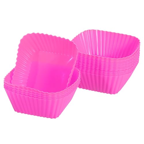 uxcell 18Pcs Silicone Cupcake Baking Cups, Silicone Muffins Liners Non-Stick Square Baking Cups, for Cooking Eggs Baking Muffins and Make a Cake(Rose Red) - color: Rose Red