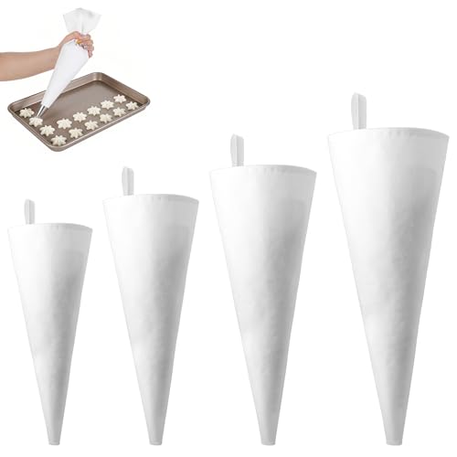 Jeffdad 4 Pcs Reusable Pastry Piping Bags, 12, 14, 16, 18 Inch Professional Pastry Bag, Large Canvas Cake Decorating Bags Icing Piping Bag for Frosting, Icing, Cupcakes, Cookies