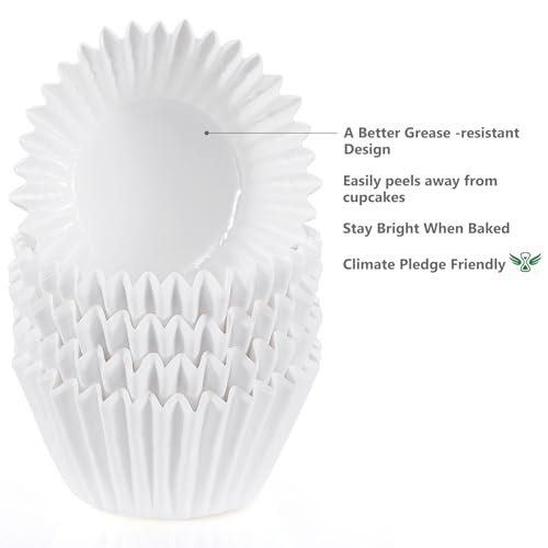 Caperci Heavy Duty Jumbo Cupcake Muffin Liners for Baking - Extra Large 100pcs Grease-Resistant White Paper Baking Cups, No Muffin Pan Needed, Odorless, Easily Peels (White) - color: White