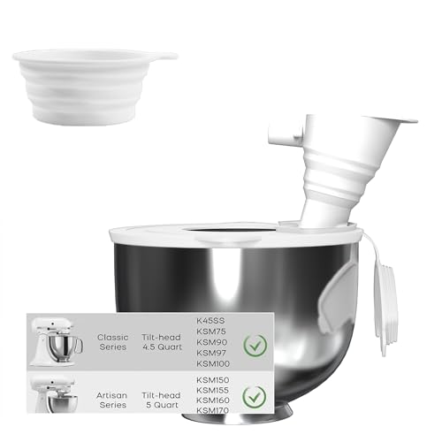 Compatible with KitchenAid Mixer Flour Funnel Splash Guard 3 in 1 Stand Mixer Accessories with Foldable Measuring Cup Large Flour Funnel for Kitchen Aid Mixer - size: 3 in 1