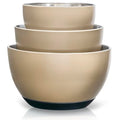 WHYSKO Stainless Steel Mixing Bowls Set, 3-Piece with Silicone Base - color: Tan