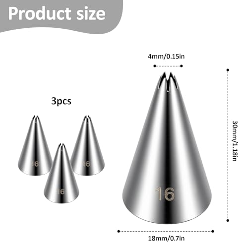 3 Pieces Cake Decrorating Tip #16, Cake Piping Tips - size: #16