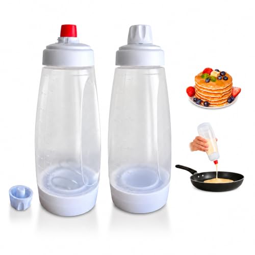 2 Pack Pancake Batter Dispenser Bottle for Mixing and Pouring