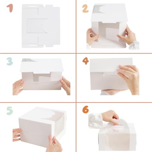 10 Packs Cake Boxes 8Inch, White Bakery Carrier with Window, Cardboard Cake Containers with Handle for Cookie Dessert, Cajas Para Postres for Birthday Wedding Party Valentine's Day
