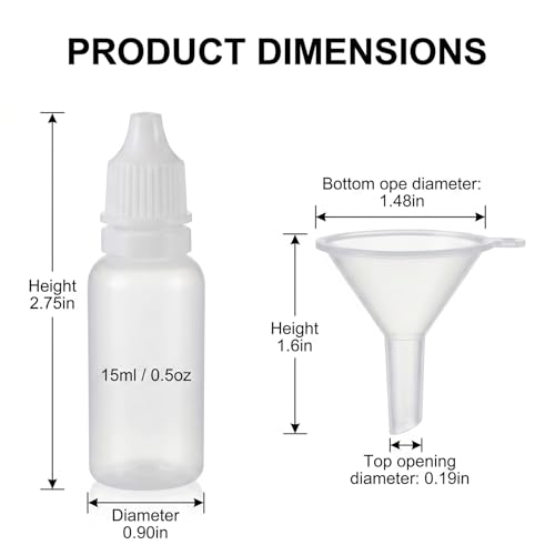 Chedin 5 PCS 4 Bottles + 1 Funnel 15ml 0.5oz Small Plastic Dropper Bottles -Empty,Portable & Refillable Travel Containers for Eye Drops