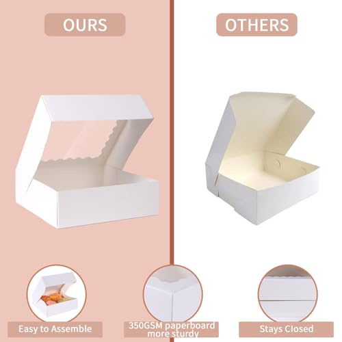 24 pcs White Pie Boxes,12x12x3 Inch Auto-Popup Bakery Boxes with Window Donuts Chocolate Muffins Donuts Pastry Dessert Cookie Box For Packaging - color: White, size: 12x12x3inch/24pcs