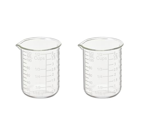 Ackers Etching Scale Measuring Glass -V-Shaped Spout Made of High Borosilicate Glass Measuring for Kitchen or Restaurant, Easy to Read, 120 ML (4 Oz)-Pack of 2 - size: 120 ml (4 oz, 1/2 cup)