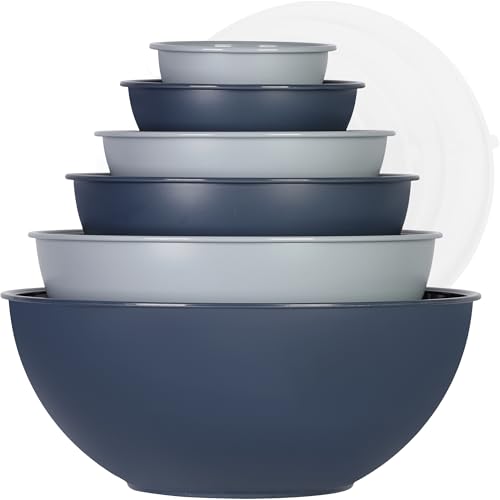 BoxedHome BPA Free Plastic Round Mixing Bowl with Lids, 12 Pack Nesting Bowls with Lids Set, Microwave and Dishwasher Safe Prep & Serving Bowls Great for Mixing, Baking, Serving (Haze Blue, 12pcs) - color: Haze Blue