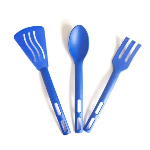 Kitchen Cooking Tools 3Pcs Mini Nylon Kitchen Utensils Set Slotted Turner Solid Spoon Fork Dinner Tools (blue) - color: Blue
