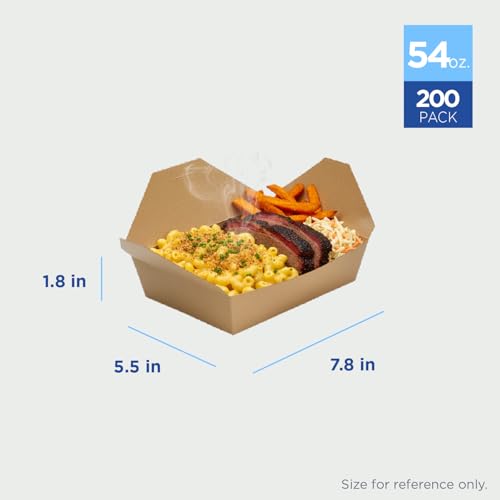 Karat Paper To Go Boxes [54 oz - 200ct] Leak-Resistant, Microwavable, Heavy-Duty Take Out Boxes | Grease Resistant & Stackable | #2 Kraft Brown - color: Kraft, size: 54