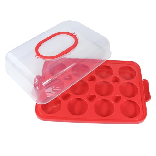 Cake Carrier with Lid, Cake Holder Cupcake Container for 12 Cupcakes 2 in 1 Portable Dessert Container for Pie Muffin Cobbler (Red) - color: Red