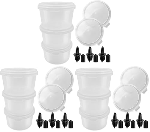 9 Pack Shaved Ice Molds for Hawaiian Shaved Ice Treats with Extra Lids and 3 Bottle Pouring Spouts. Freeze More Ice Pucks for Your Next Snow Cone Party. Fits S900A, S777 & More. - size: 3 Set Plus Spouts (Pack of 3)