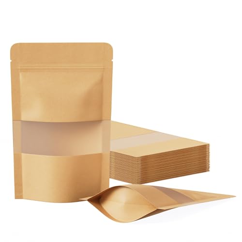 FireKylin 100 Pcs Resealable Bags, Matte Window, Paper, Brown,3.5 x 5.5 in - color: Brown, size: 3.5" x 5.5"