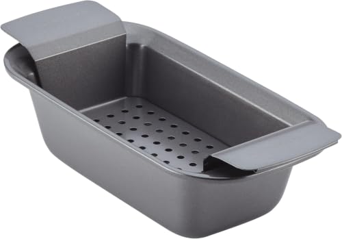 Rachael Ray Bakeware Meatloaf/Nonstick Baking Loaf Pan with Insert, Gray, 9 Inch x 5 Inch (Pack of 6) - size: 9 Inch x 5 Inch (Pack of 6), style: Loaf Pan