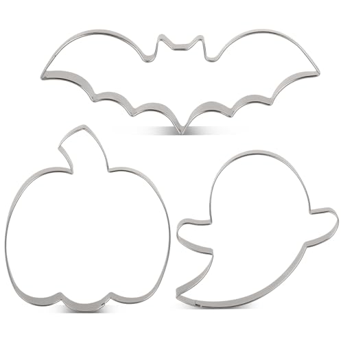 LILIAO Halloween Cookie Cutter Set, 3-pc, Pumpkin, Bat, Ghost