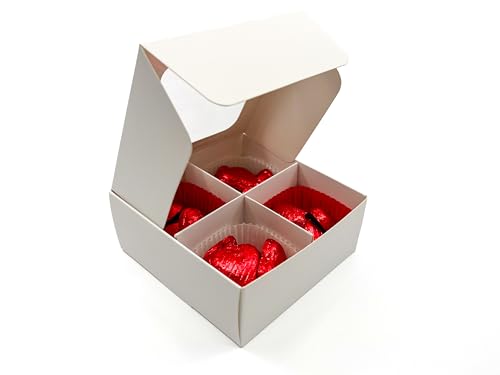 20-Ct White Treat Boxes, 4.5x4.5x1.9in, Window & Dividers - color: White, size: 4.5 x 4.5 x 1.9 in (4 compartments)