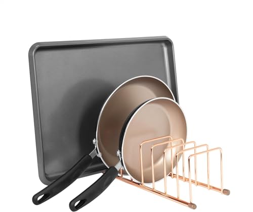 FitWell Kitchen Bakeware Organizer,Plate Racks,Rack for Plastic Lids,Cutting Boards,Cookie Sheets,Pots & Pans Holder,Compact Kitchen Storage,Cabinet Organizer (Copper) - color: Copper