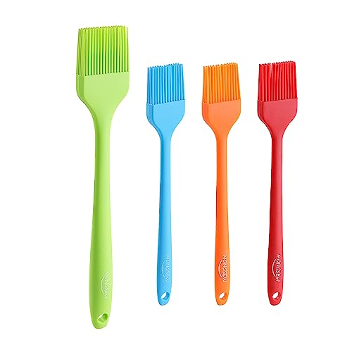 4PCS Silicone Basting Pastry Brush, MONGSEW Heat Resistant Food Brush Spread Oil Butter Sauce for BBQ Grill Baking Kitchen Cooking, BPA Free, Dishwasher Safe (Multicolor, 4 Pcs) - size: 10.2*1.7