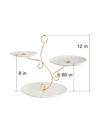 Sweejar 3 Tier Ceramic Cake Stand Wedding, Dessert Cupcake Stand for Tea Party Serving Platter (Bright White) - color: Bright White
