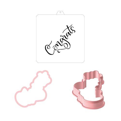 Cookie Cutter and Stencil Bundle Royal Icing Cookies Stencils Paint Your Own Biscuit Bakery Starter Kits Royal Icing Fondant Cutters Birthday Wedding Holiday Cookies Painting Coloring Pages Comb - style: Congrats
