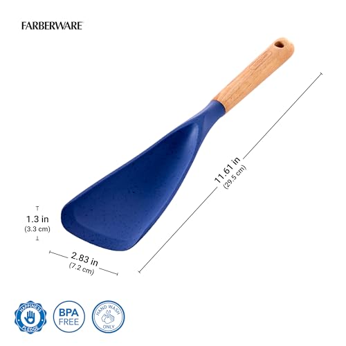 Farberware Multi Tool Scoop Spoonula Versatile Beechwood Kitchen Essential for Lifting, Scraping, and Turning - color: Blue