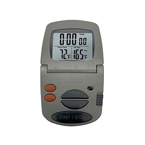 Taylor Precision Products Programmable with Timer Instant Read Wired Probe Digital, Meat, Food, Grill BBQ Cooking Kitchen Thermometer with Timer, Gray