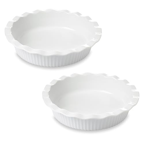 WishDeco Pie Pan for Baking Set of 2, Ceramic Baking Pan 9 Inch - color: White 2pcs