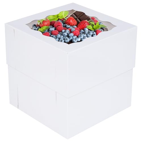 Moretoes 10pcs 8"x8"x8" Cake Boxes with Window, White Bakery Dessert Boxes