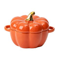 Pumpkin Bowl Set with Lid and Handle, 14 Oz Ceramic Ramekins for Baking, Casserole Dish Individual Severing Pot, Stoneware, Oven Safe (Orange) - color: Orange